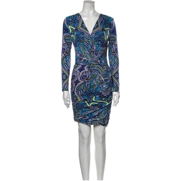 Mara Hoffman Long Sleeve Mini Dress - Abstract‎ Print, V-Neck, Ruched - Bodycon - Picture 1 of 8
